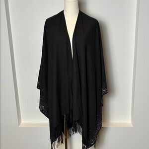 Jessica McClintock Black Fringe Pashmina with Rhinestone Trim